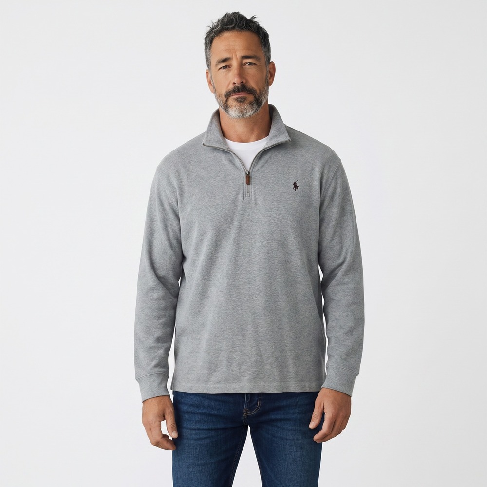 Polo Ralph Lauren Mens 3XB Big Heather Grey Cotton Quarter Zip Pullover Sweater
